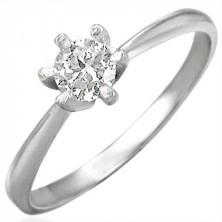 316L steel engagement ring with clear zircon, shiny shoulders