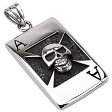 Stainless steel pendant - playing card with skull