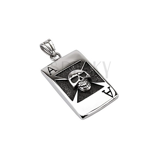 Stainless steel pendant - playing card with skull