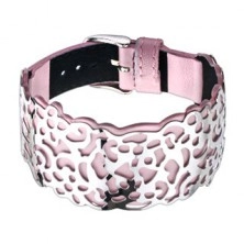 Pink leather bracelet, carved steel decoration