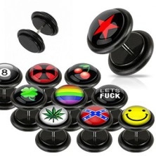 Black fake plug - various logos, rubber bands