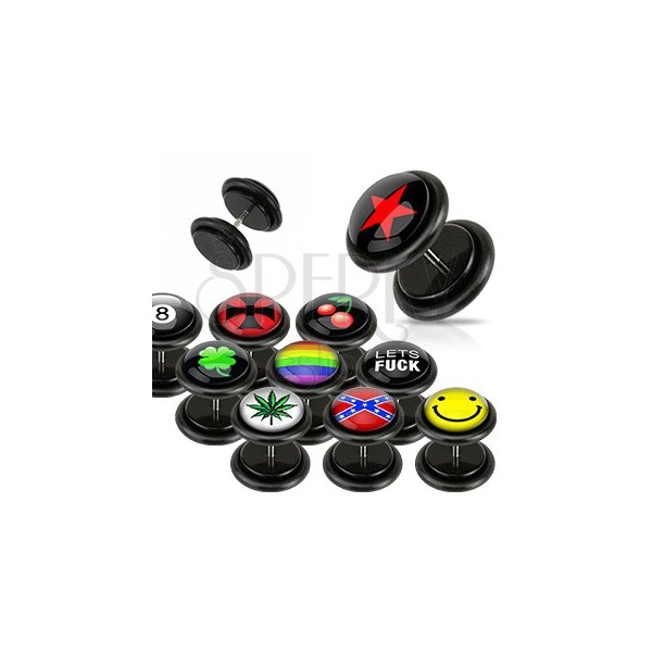 Black fake plug - various logos, rubber bands