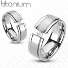 Titanium ring - cut band, sparkling zircon