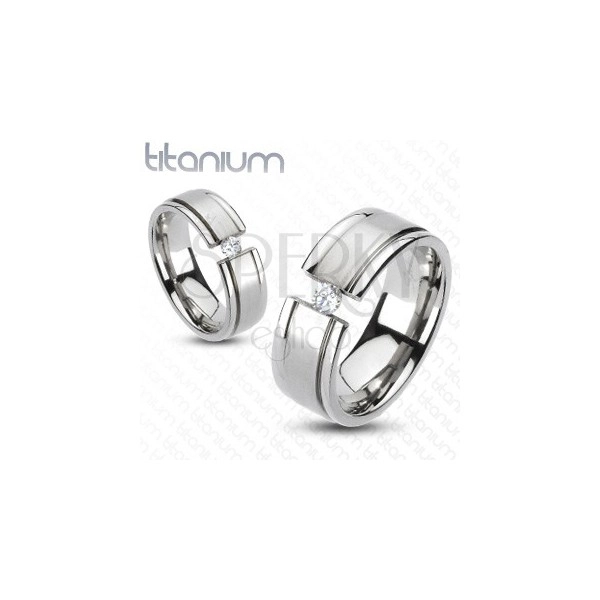 Titanium ring - cut band, sparkling zircon