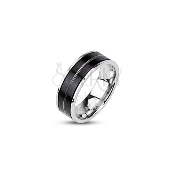 Stainless steel ring - black colour, engraved line