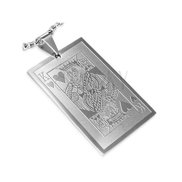 Playing card stainless steel pendant - king of hearts