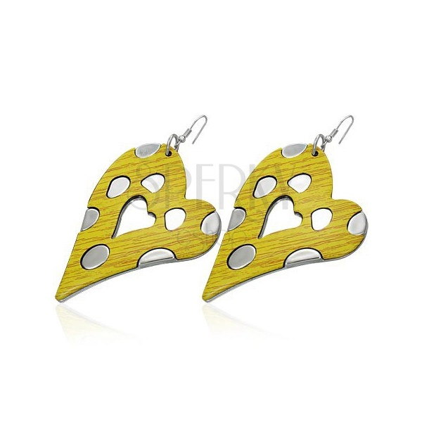 Asymmetric heart earrings - yellow