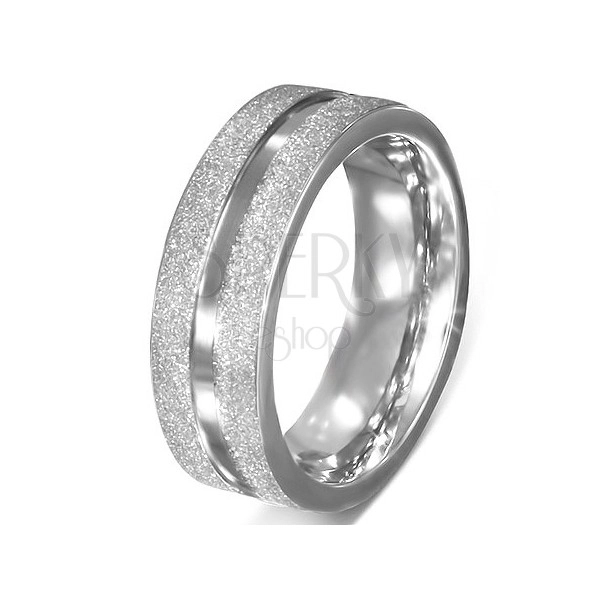 Steel wedding ring - sandblasted edges, smooth central line