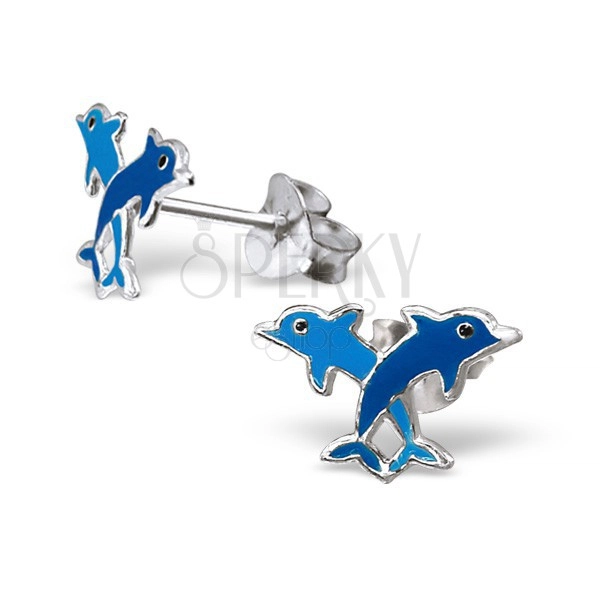 Sterling silver 925 earrings - colourful dolphins