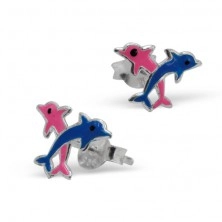Sterling silver 925 earrings - colourful dolphins