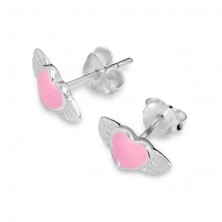 Sterling silver 925 earrings - pink winged heart