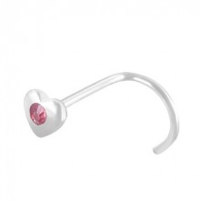 Ear screw - heart, pink zircon