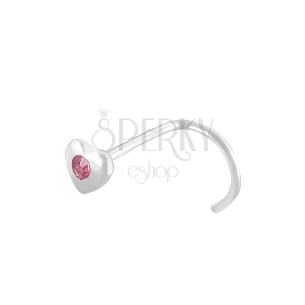 Ear screw - heart, pink zircon