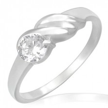 Engagement ring - sparkling zircon, waves