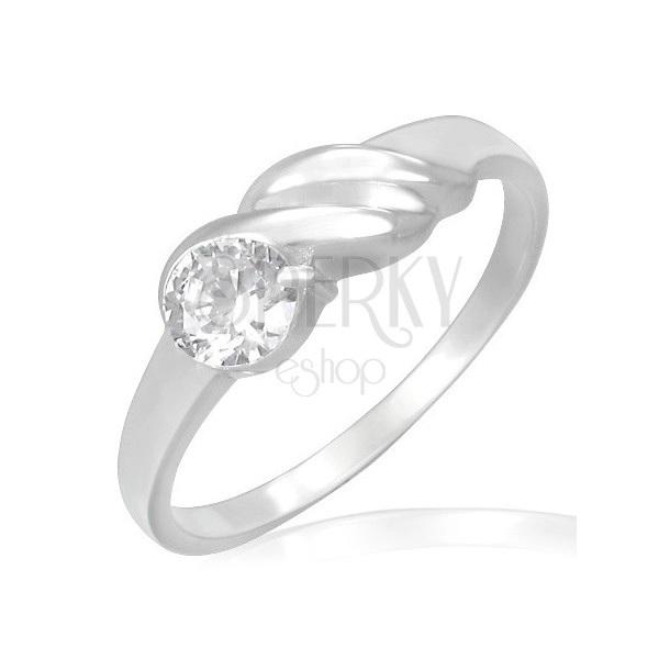 Engagement ring - sparkling zircon, waves