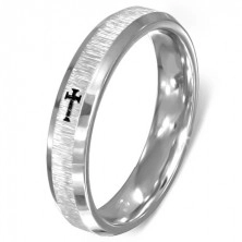 Stainless steel ring - polished central part, shiny edges, cross