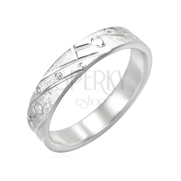 Stainless steel ring - matt with engraved pattern