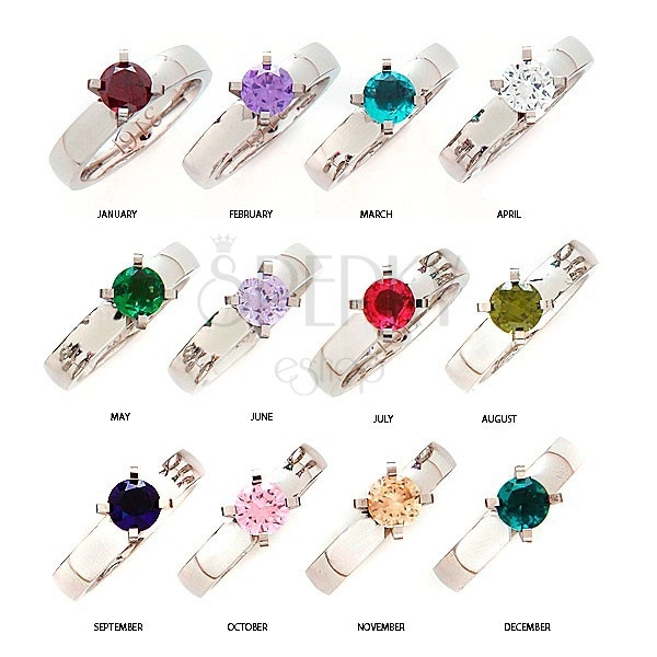 Stainless steel ring with colourful birthstone