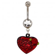 Navel ring - heart, strawberry pattern and rose