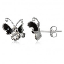 Sterling silver earrings 925 - black flying butterfly, zircons