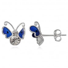 Sterling silver 925 butterfly earrings with zircons - blue colour