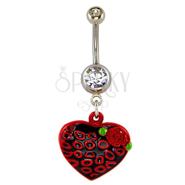 Navel ring - black-red heart and circles, rose