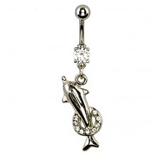 Belly ring - dolphin jumping through hoop with zircons