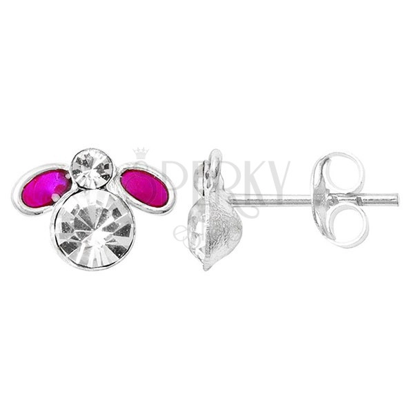 Sterling silver earrings 925 - purple fly, small wings, zirconic body
