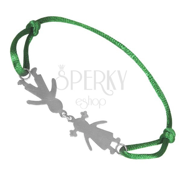 Silver bracelet 925 - boy and girl, green rope