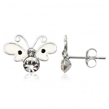 Silver earrings 925 - beige butterfly with dot, zircon
