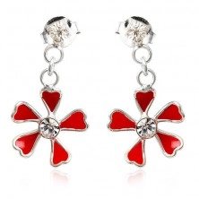 Stud steel earrings 925 - dangling red flower