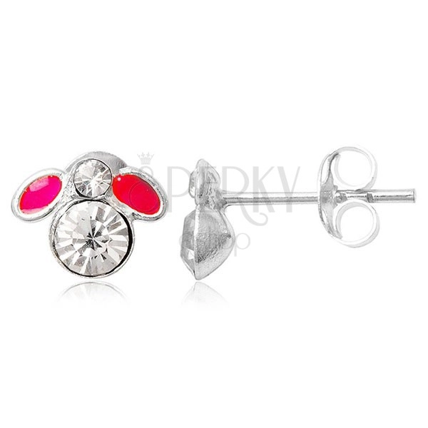 Stud silver earrings 925 - little drosophila, pink wings