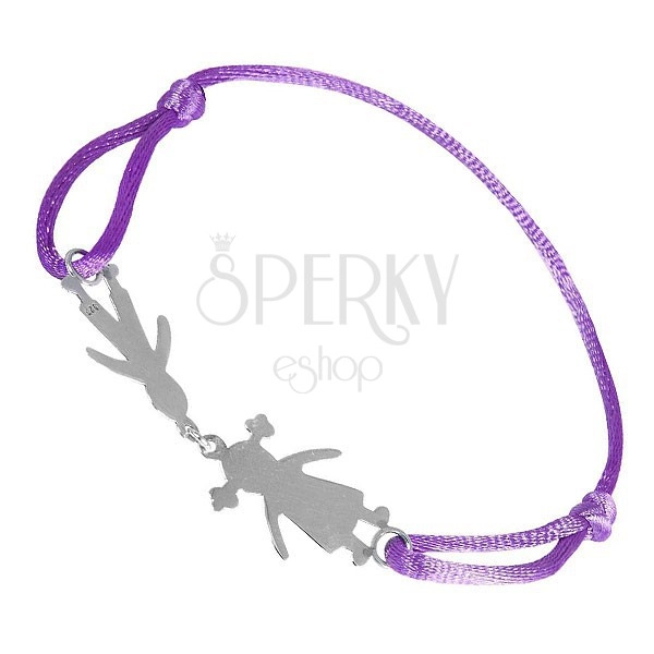 Bracelet with sterling silver 925 elements - boy and girl, purple cord