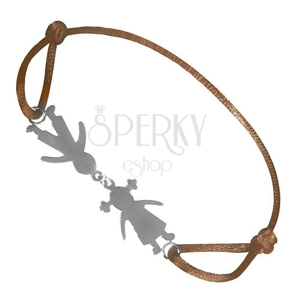 Silver 925 bracelet - brown rope, boy and girl