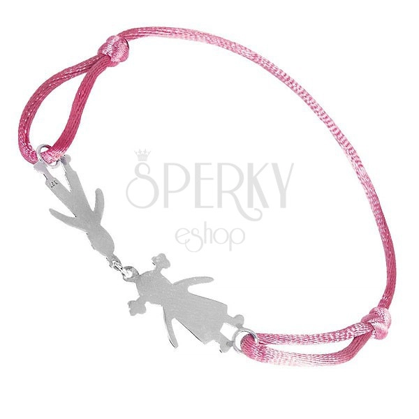 Sterling silver bracelet 925 - boy and girl on pink rope