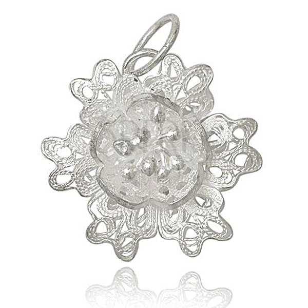Silver pendant 925 - laced 3D flower with stamens