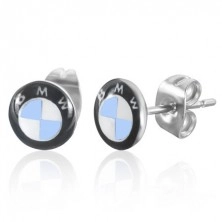 Stud steel earrings - light blue logo of automobile brand