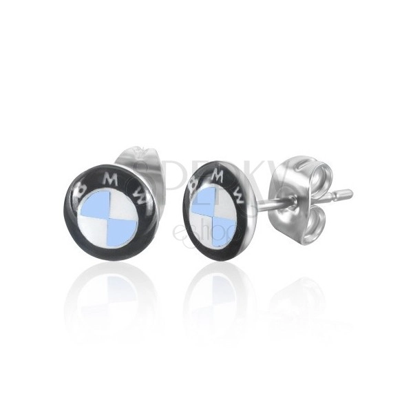 Stud steel earrings - light blue logo of automobile brand