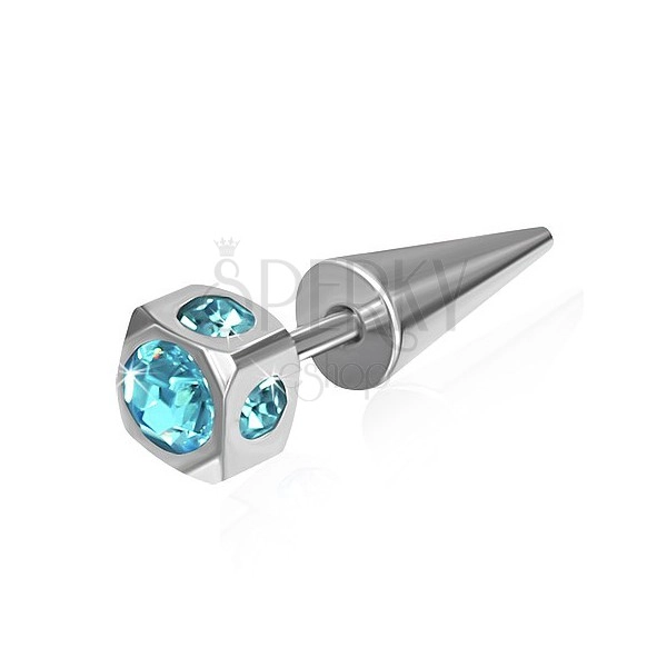 Fake steel expander - cube, embedded light blue zircons