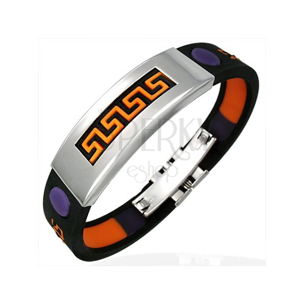 Rubber bracelet with Aztec pattern in orange and violet colour