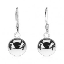 Silver 925 earrings - shiny ball beads with hook, 10 mm