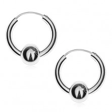 Earrings made of silver 925 - smooth shiny hoops with ball, 20 mm