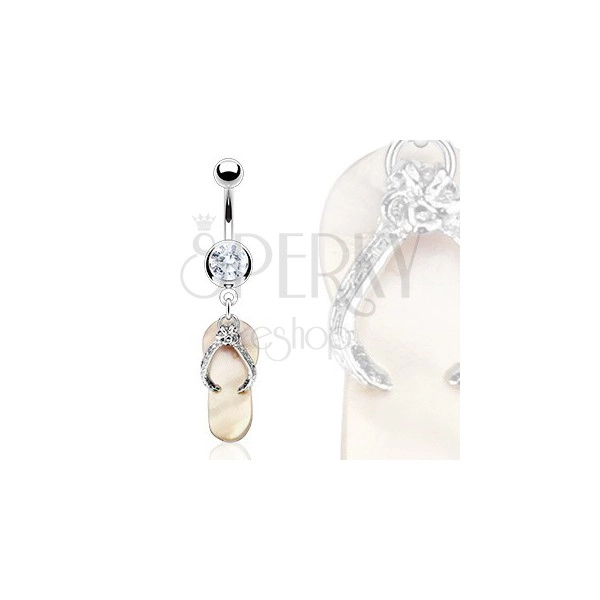 Navel ring - perl coloured flip-flop, zircon
