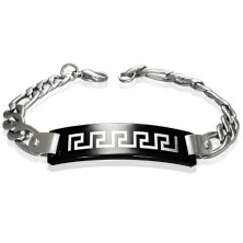 Bracelet made of 316L steel, big shiny links, black plate with Greek key