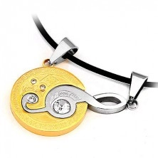 Couple pendant - clef, engraved golden circle