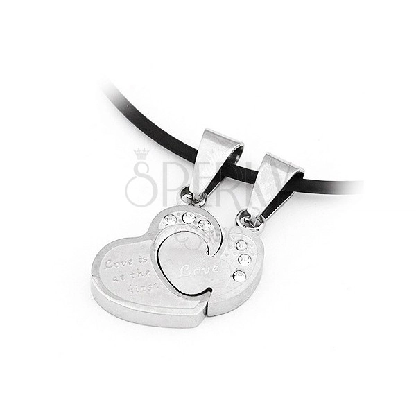 Pendants for lovers - jigsaw, hearts with zircons