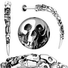 Body piercing made of steel - patinated horn with skulls