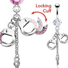 Navel ring - handcuffs, key and zircons