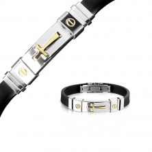 Rubber bracelet - silver coloured tag, golden cross