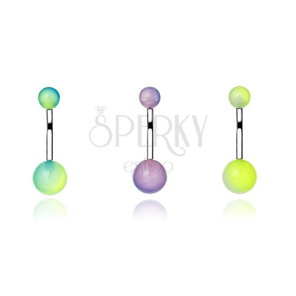 Belly bar made of steel - two-tone UV balls
